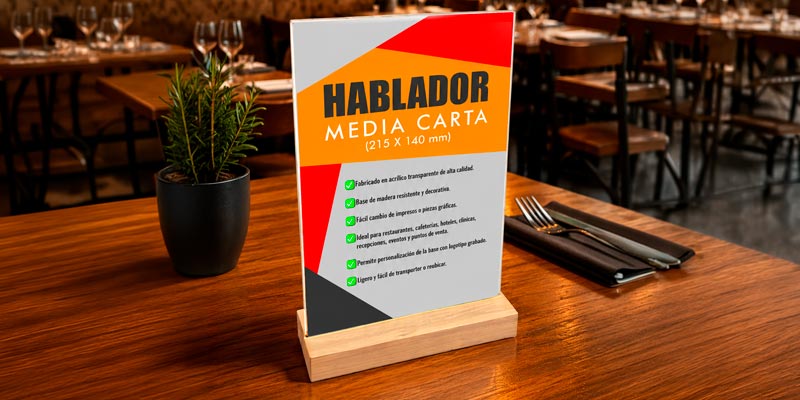 Hablador tamaño media carta con base de madera